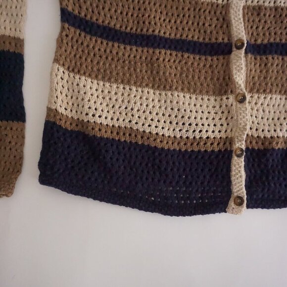 Vintage Christopher & Banks Navy Taupe Cotton Blend Button Cardigan Sweater M - Picture 7 of 9